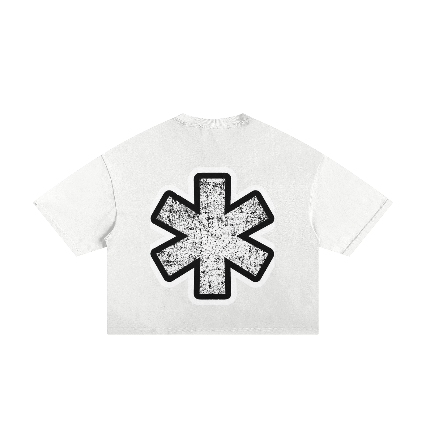 WHITE AND BLACK THEMED VAMP DISTRESSED BOXY TEE