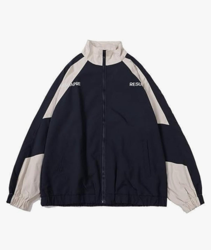 BLACK/ BLUE & WHITE OVERSIZED BOMBER JACKET