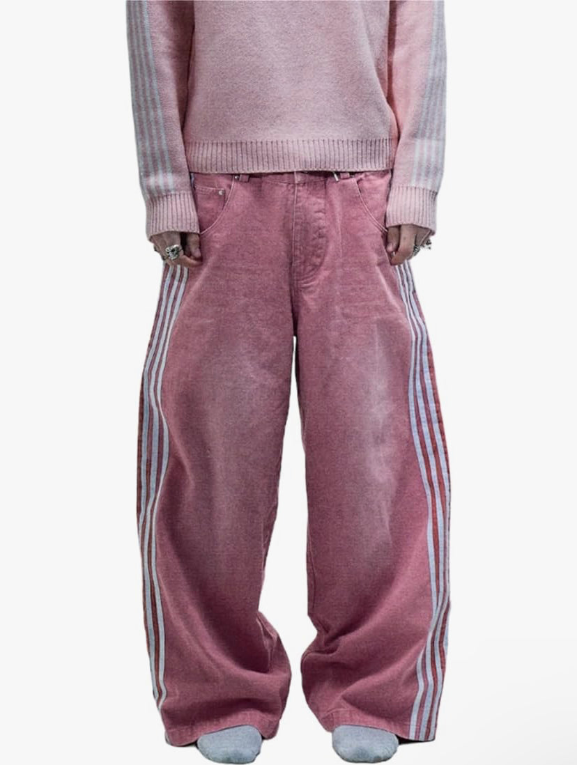 PINK DENIM TRACK OVERSIZED JEANS