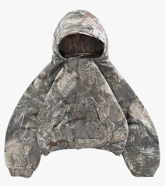 A CAMO OVERSIZED BOXY CROPPED HOODIE