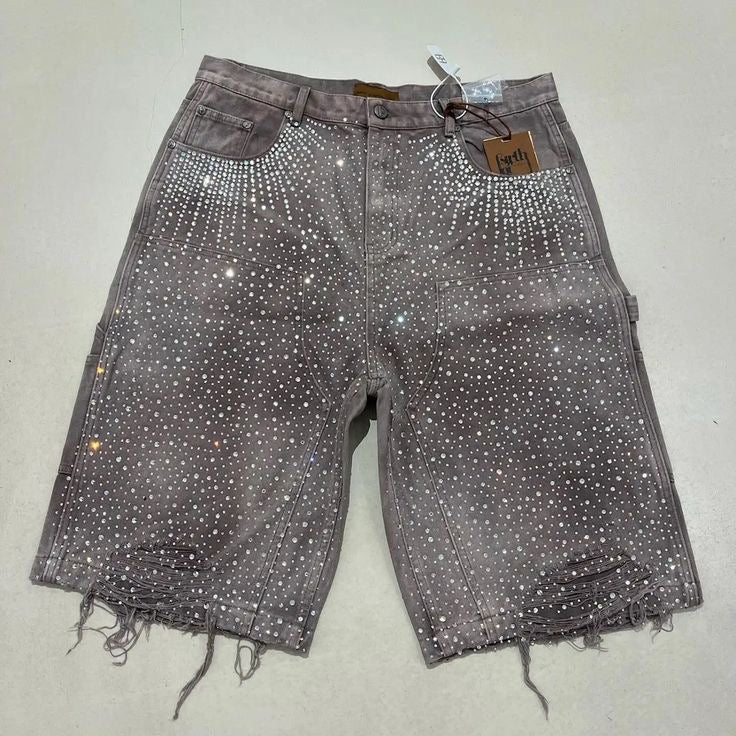 DISTRESSED RHINESTONE JORTS (TRUE TO SIZE)
