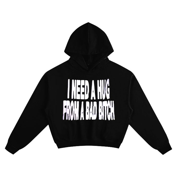 A ALL BLACK I NEED A HUG BOXY CROPPED HOODIE